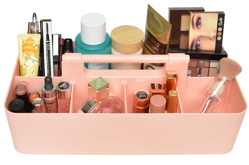 Enjoy Organizer New Plastic Portable Makeup Organizer Caddy Tote Divided Basket Bin with Handle, for Bathroom Storage Made In USA (Indie Pink) - Image 1
